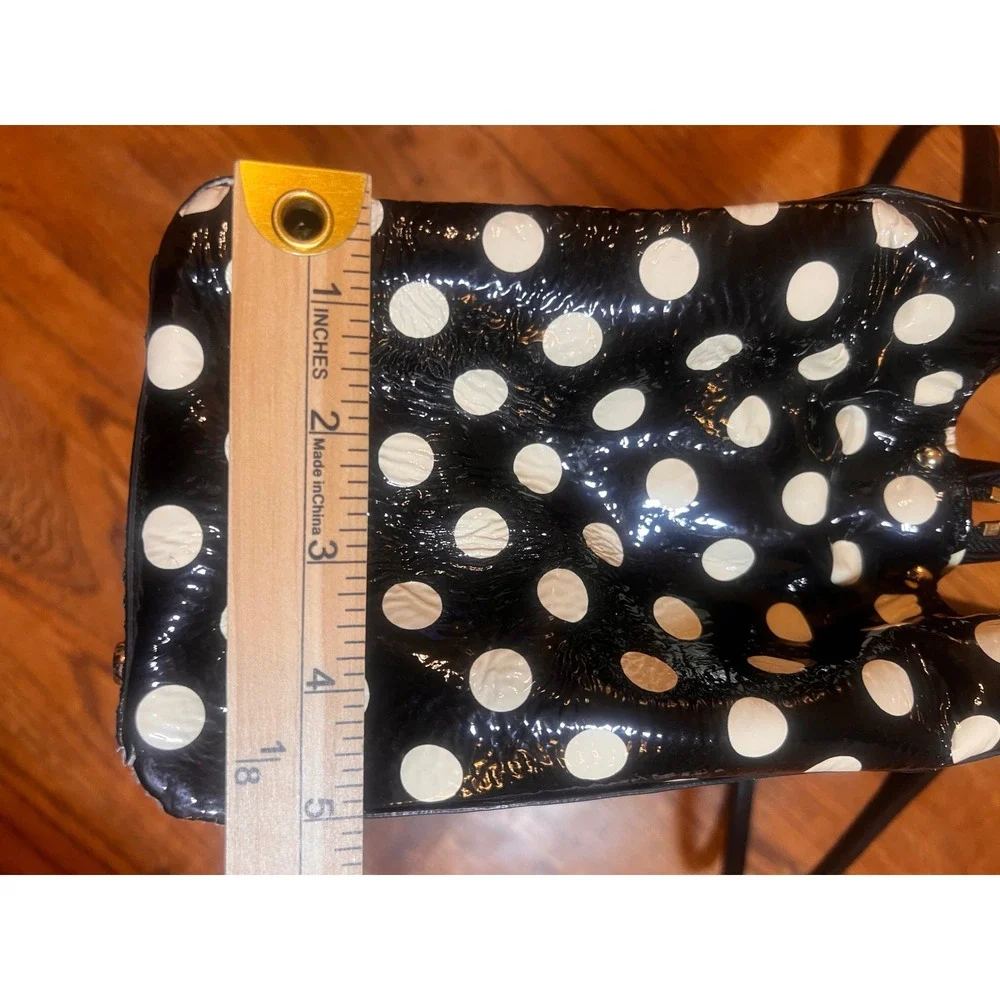 Kate Spade New York Polka Dot Patent Leather Shoulder Bag Black Cream Tote